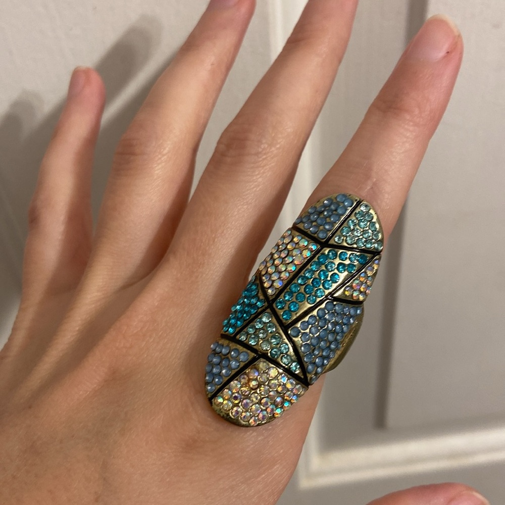 Blue and Gold Geometric Statement Ring